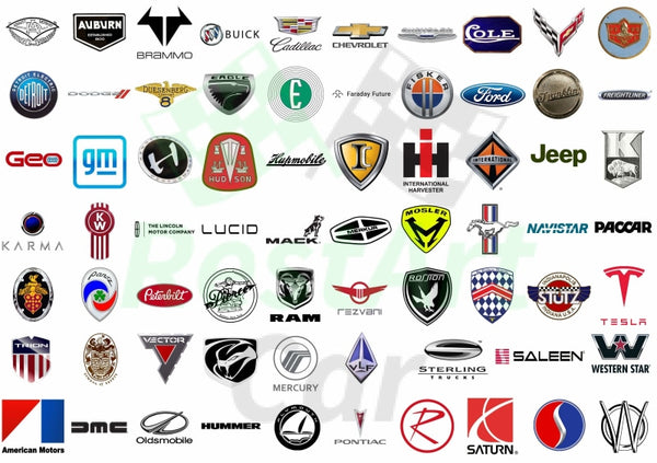 List of AMERICAN Car BRANDS Symbols Logos Decal Set
