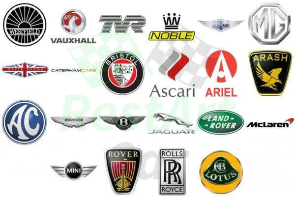 List of BRITISH Car BRANDS Symbols Logos Decal Set