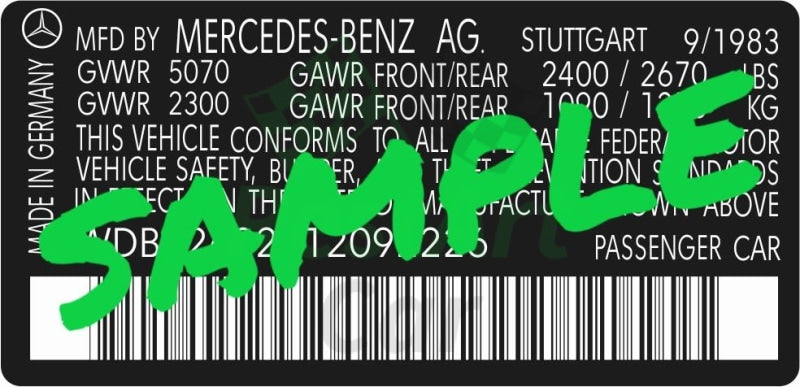 VIN# Code Plate Sticker Label For MERCEDES-BENZ All Models For Door Ja –