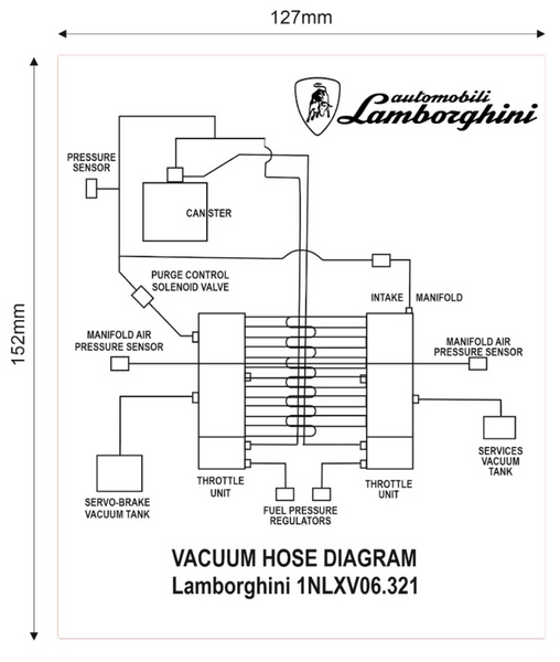 Lamborghini Diablo VT USA 6.0 VACUUM HOSE DIAGRAM 1NLXV06.321 Information Sticker Label Decal