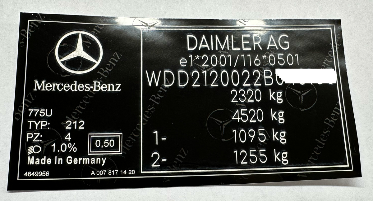 VIN# Mercedes Set of 2 For Door jamb and Windshield Stickers Labels De ...