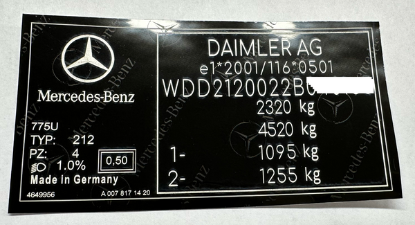 VIN# Mercedes Set of 2 For Door jamb and Windshield Stickers Labels De ...