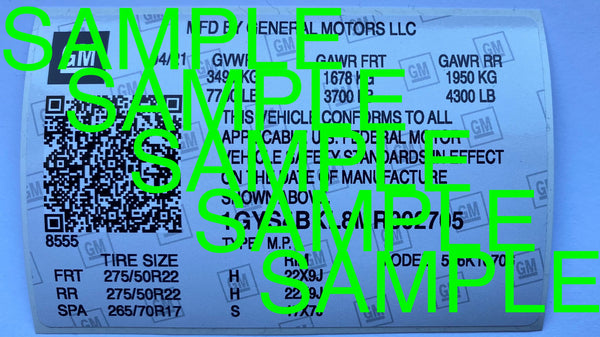 VIN# Number Code Sticker For GMC All Models