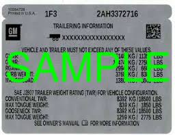 TRAILERING INFORMATION With VIN# Number Sticker For GMC All Models