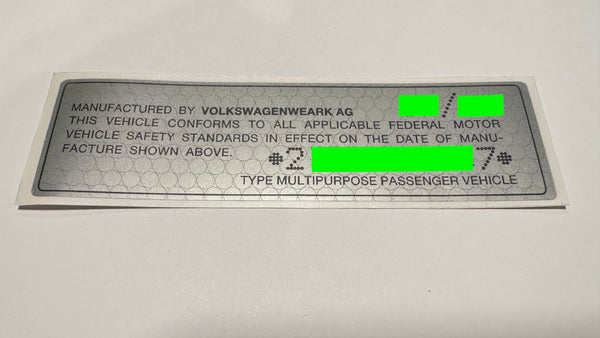 Vw Data Sticker VIN# Number Code Plate Sticker Label For Classic VW All Models – www ...