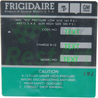 AC Compressor Air Conditioner Frigidaire Green Label Decal 