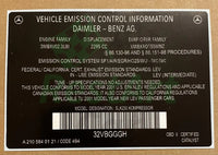 Mercedes-Benz Vehicle Emission Control Information Sticker Label Decal for All Models